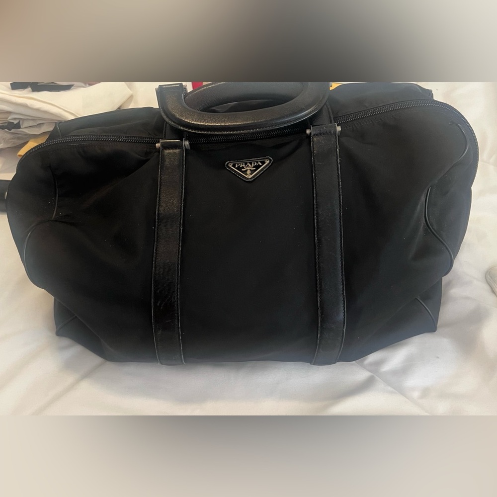 Prada Black Nylon Duffel with Leather Trim